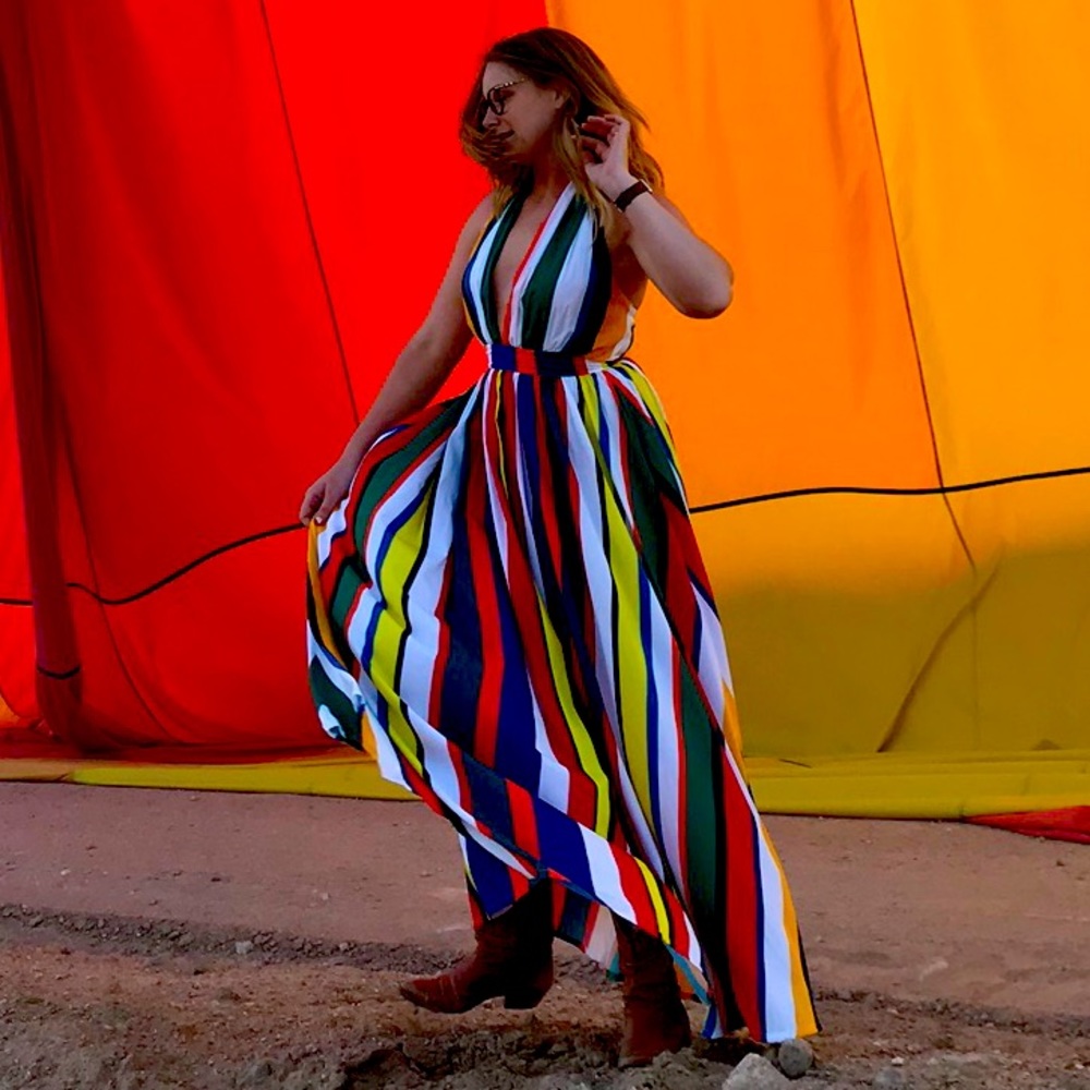Rainbow striped maxi dress by Boston Proper- size 8